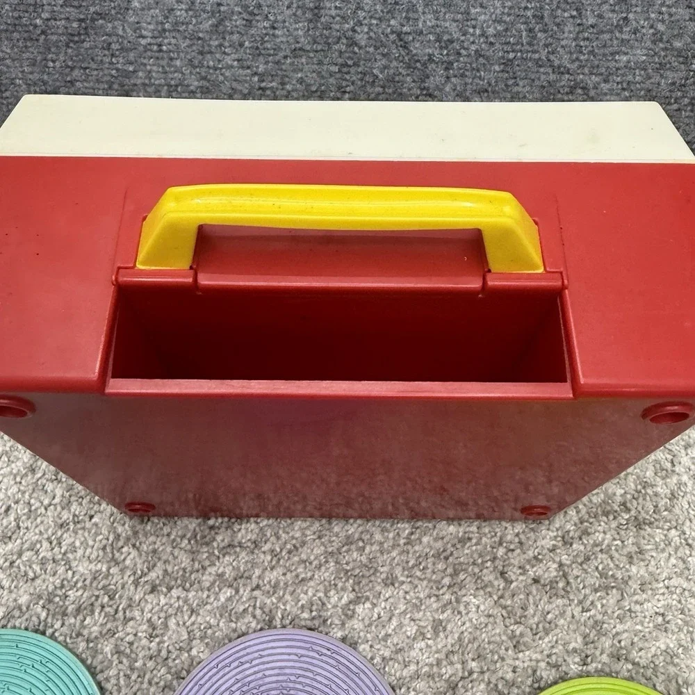 Vintage 1971 Fisher Price Music Box Record Player Toy 5 Record Disks 995 Works